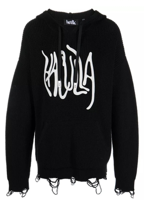 Haculla logo-print distressed knitted hoodie - Blue