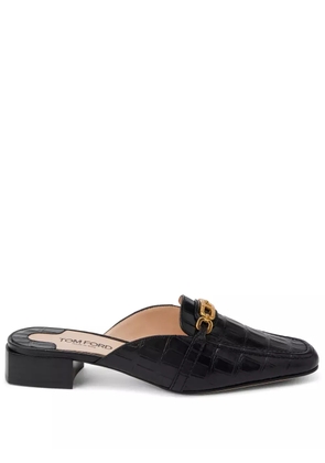 TOM FORD Whitney crocodile-embossed leather mules - Black