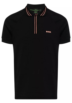 BOSS logo-print striped-trim polo shirt - Black