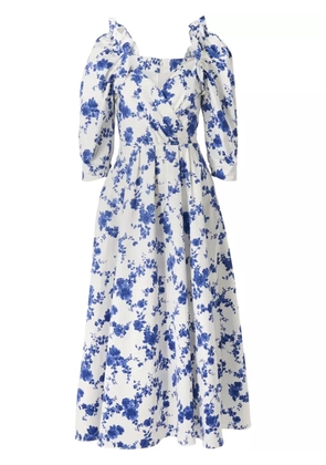 Carolina Herrera floral-print balloon-sleeve midi dress - White