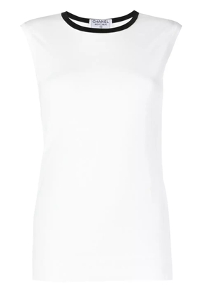 CHANEL Pre-Owned 1996 contrast-trim cotton sleeveless top - White