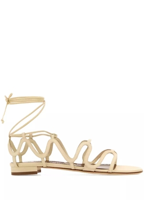 Manolo Blahnik Fawda leather flat sandals - Neutrals