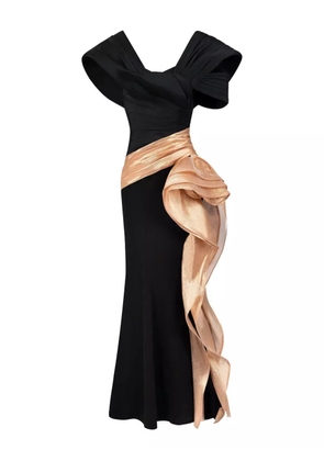 Gaby Charbachy pleated-panel draped-hem evening gown - Black
