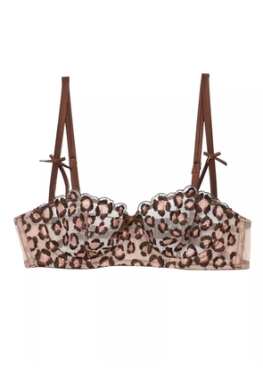 Fleur Du Mal leopard-embroidered balconette bra - Brown