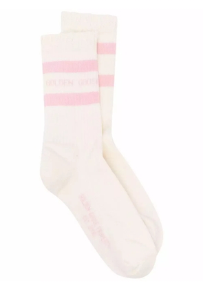 Golden Goose distressed-effect striped cotton socks - White