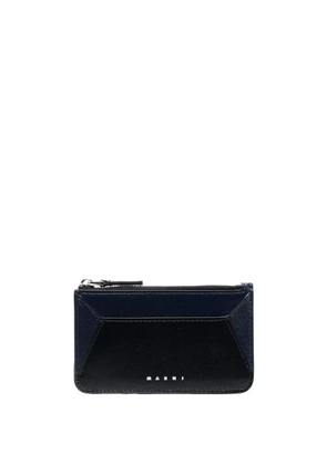 Marni logo-print leather card holder - Blue