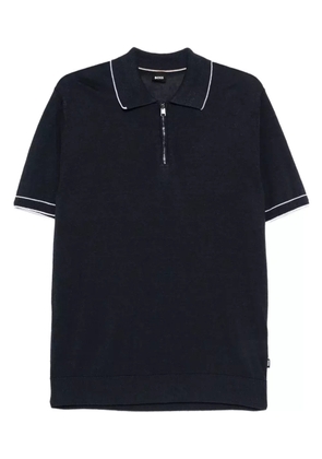 BOSS half-zip linen polo shirt - Blue