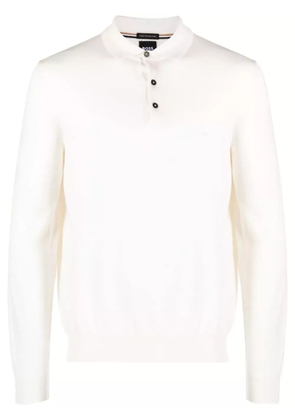 BOSS logo-embroidered virgin wool polo shirt - White