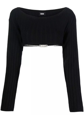 GCDS logo-chain cropped knitted top - Black