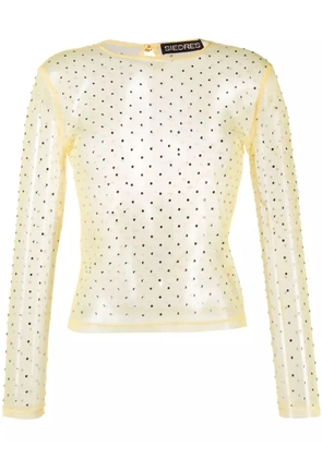 SIEDRES Desta crystal-embellished sheer top - Yellow