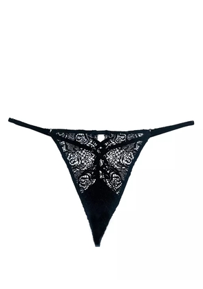 Fleur Du Mal eyelet-embellished lace-up V-string - Black