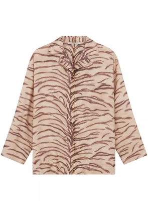 Stella McCartney tiger-print silk pajama shirt - Neutrals