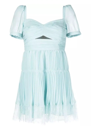 Self-Portrait pleated lace-trim mini dress - Green