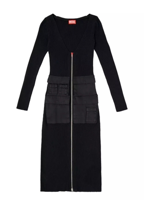 Diesel ribbed zip-front pocketed day dress - Black