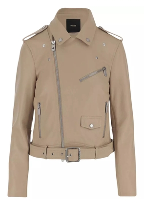 PINKO leather biker jacket - Neutrals