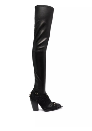 HARDOT fringed-panel thigh boots - Black