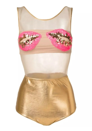Brigitte Carnaval/Festival lips-embellished one-piece - Gold