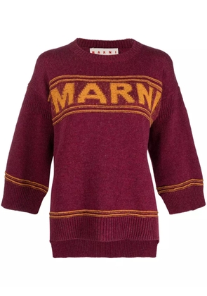 Marni intarsia-logo virgin-wool sweater - Red