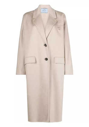 Prada logo-embroidered cashmere coat - Neutrals