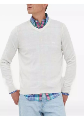 BOSS V-neck embroidered-logo sweater - White