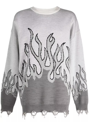 Haculla distressed-effect flame-print wool jumper - Grey