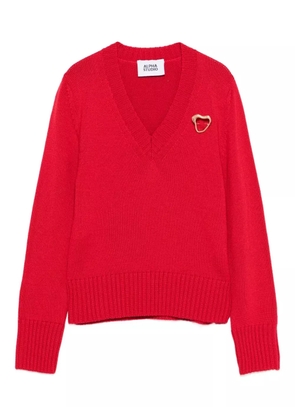 ALPHA STUDIO heart-detail V-neck sweater - Red