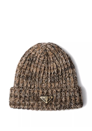 Prada melangé virgin wool beanie - Brown