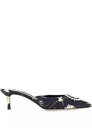 Manolo Blahnik floral-print pearl-embellished mules - Black
