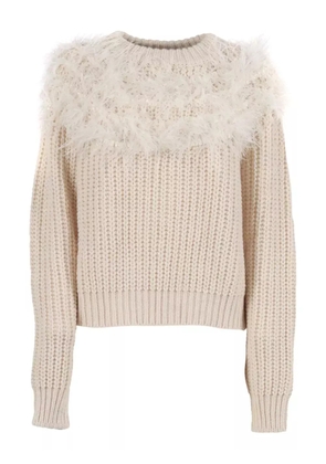 Shirtaporter feather-trimmed ribbed sweater - Neutrals