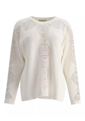 Elie Saab lace-insert cotton sweater - White