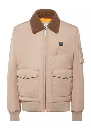 Philipp Plein shearling-collar bomber jacket - Neutrals