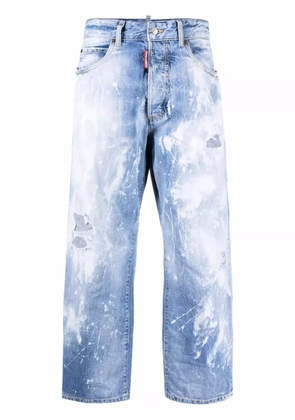 DSQUARED2 distressed paint-splattered wide-leg jeans - Blue