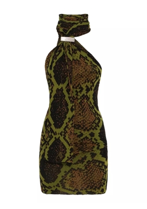 The Attico snake-print halterneck mini dress - Green