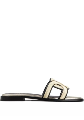 Tod's embroidered-stap flat sandals - Gold
