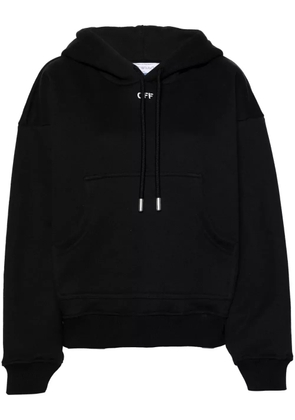 Off-White logo-embroidered cotton hoodie - Black