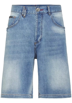 Philipp Plein Tiger-appliqué denim shorts - Blue