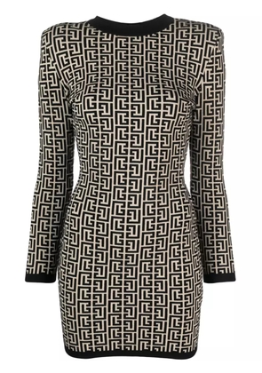 Balmain monogram-print wool-blend dress - Neutrals