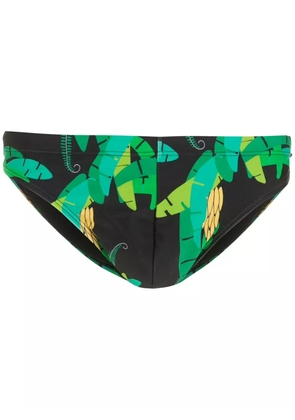 Amir Slama leaf-print swimming trunks - Black