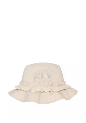 GANNI logo-embroidered bucket hat - White
