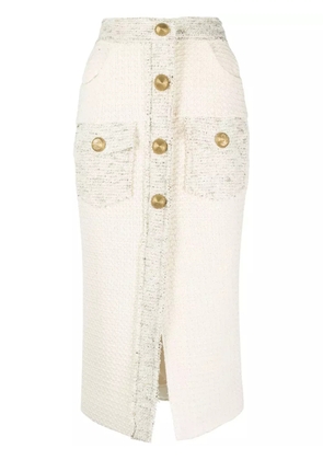 Balmain button-detail bouclé-tweed pencil skirt - Neutrals