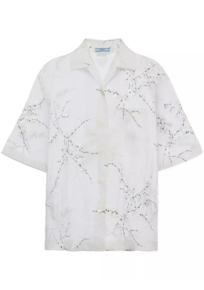 Prada floral-embroidered sheer silk shirt - White
