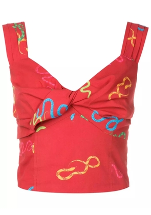 Isolda Retorcido motif-print crop top - Red