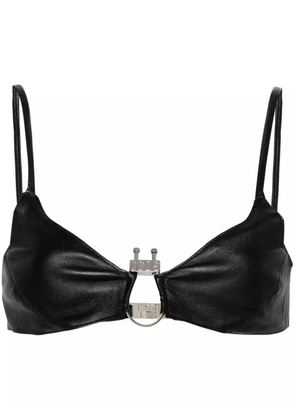 GCDS logo-plaque leather bralette - Black