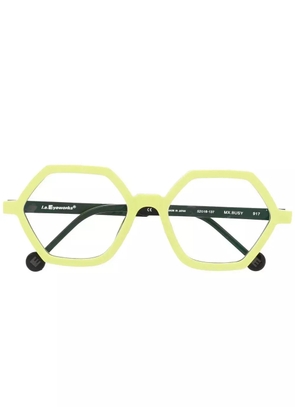 L.A. EYEWORKS transparent geometric-frame glasses - Yellow