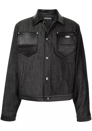 Sankuanz leather-trimmed denim jacket - Black