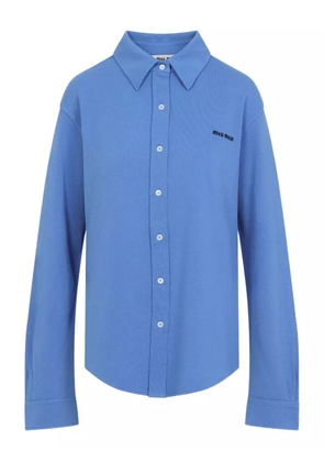 Miu Miu logo-embroidered cotton shirt - Blue
