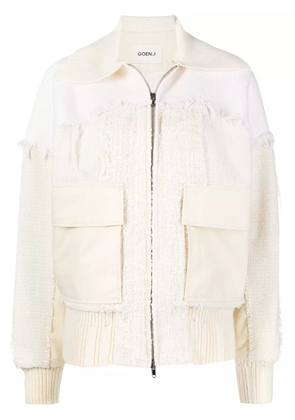 Goen.J frayed-detail bomber jacket - White