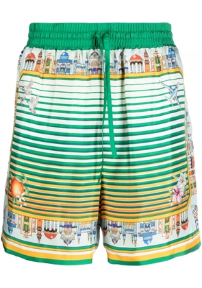Casablanca City Scape silk shorts - Green