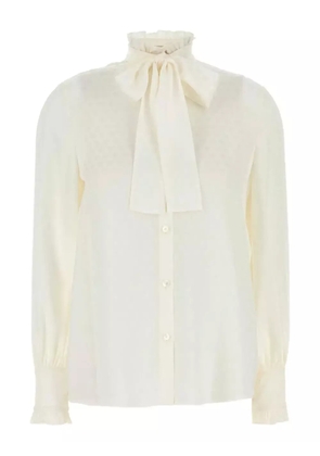 Valentino Garavani ruffled-neck silk shirt - Neutrals