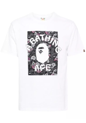 A BATHING APE® Japanese tattoo camo on college tee - White